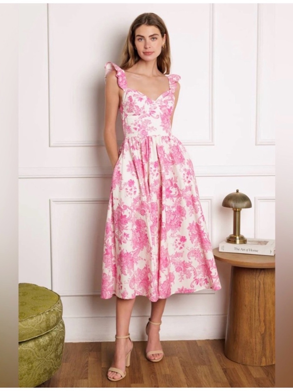Flying Tomato pink and white print midi summer dress